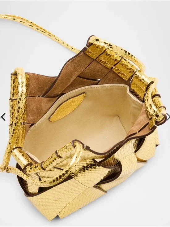 NWT Ulla Johnson Charlotte Metallic Snake-Print Woven Crossbody Bag Gold $890 - Picture 4 of 8